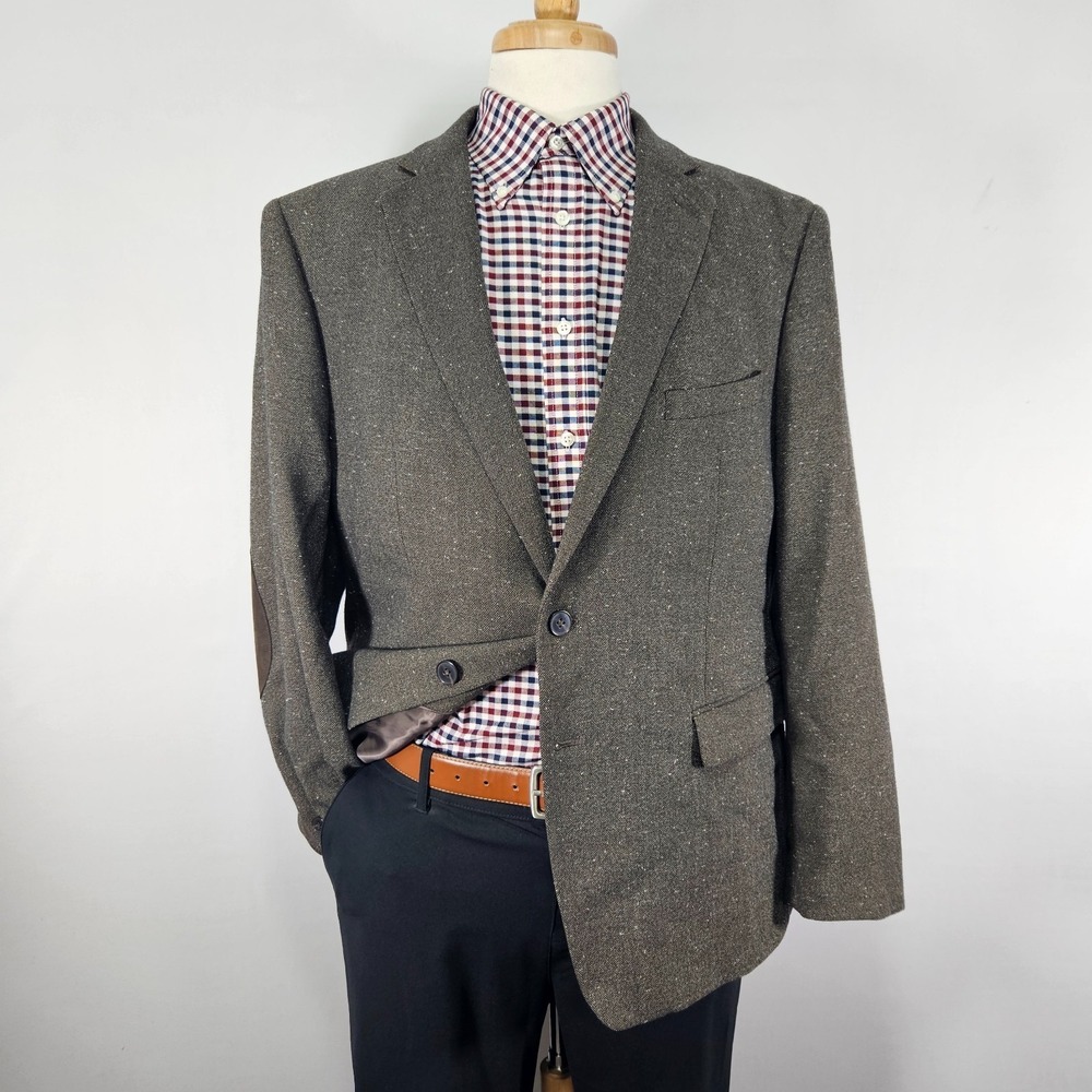 Calvin Klein Men's Sport Coat Blazer Brown Herringbone Poly Extreme slim 44S